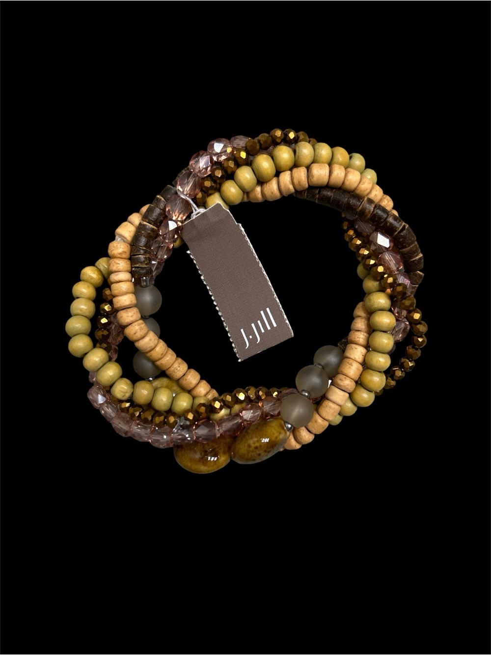 J. Jill Olive Green and Brown Multi-Strand Beaded Wrap Bracelet